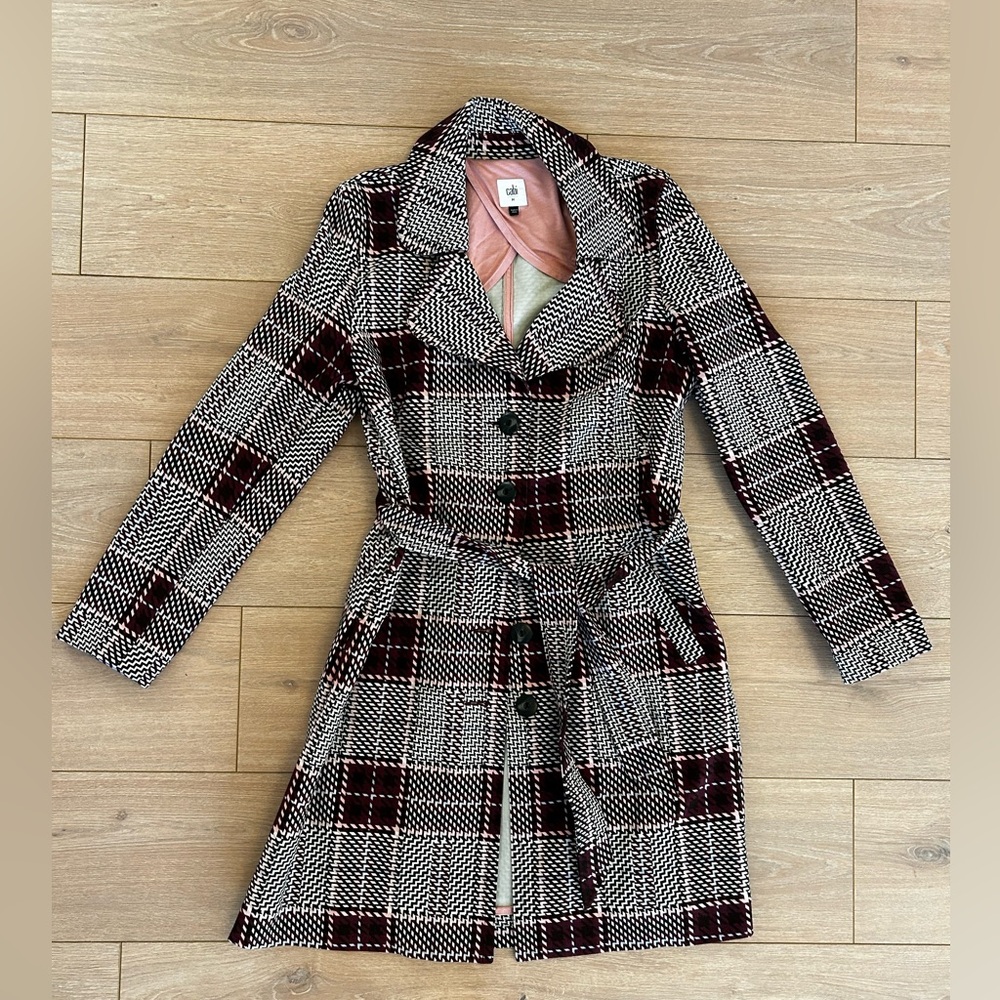 Cabi Sovereign Plaid Jacket Trench Coat Size Medium Gray Purple Pink 3370